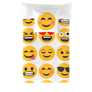 Emoji - Funda Nórdica Estampada - Infantil - Cierre Solapa - 100% Algodón - Incluye 1 Funda de Almohada - Ily