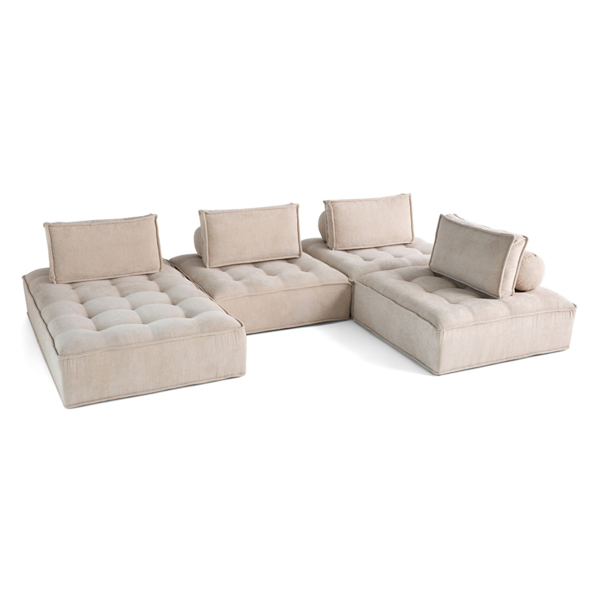 Marisol - canapé panoramique modulable 7 places - velours texturé - Beige