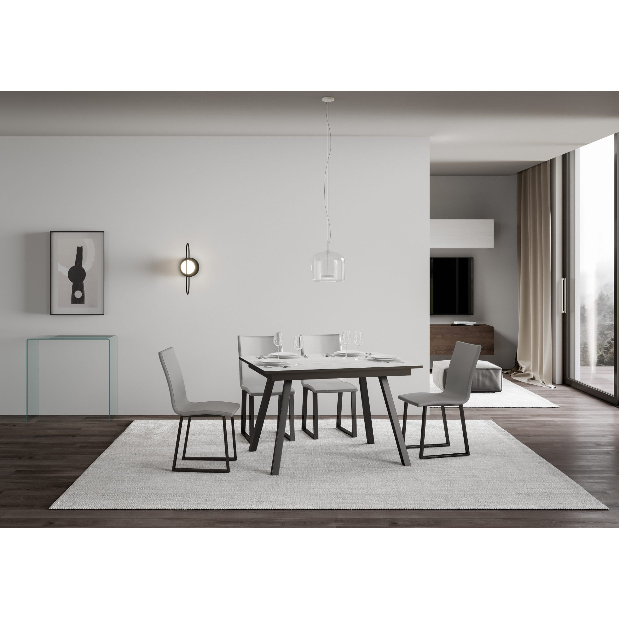 Mesa extensible 90x120/180 cm Mirhi Fresno Blanco estructura Antracita