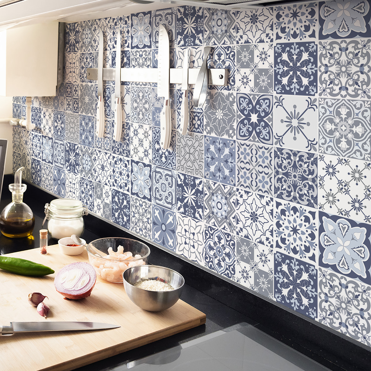 Stickers muraux - Sticker Mural Carrelage adhésif Cuisine Salle de Bain - 24 STICKERS CARRELAGES AZULEJOS MICHALENIA
