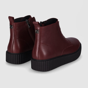 Botines de Piel - Burdeos - Tacón: Bajo