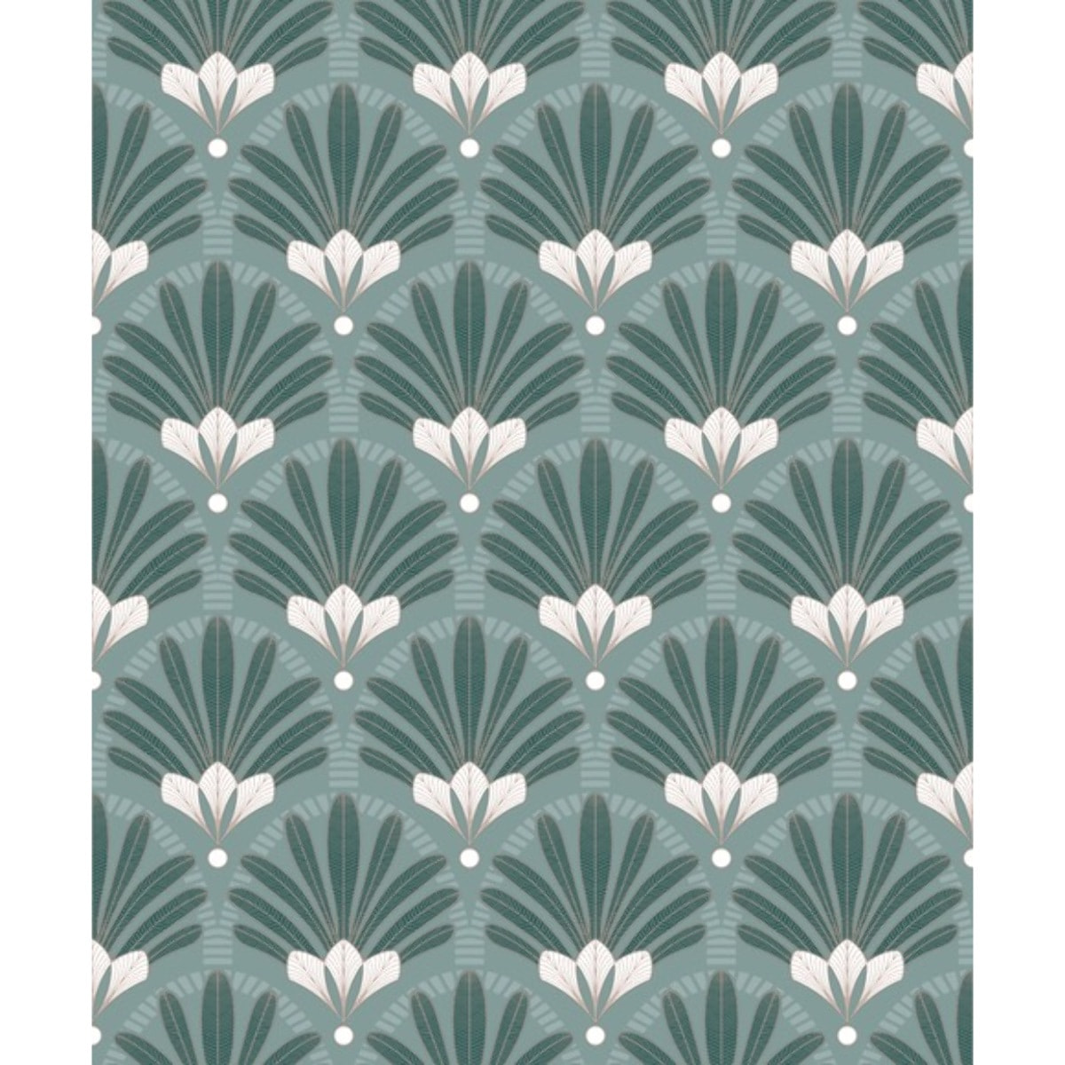 Papier peint éventails Art Nouveau bleu canard