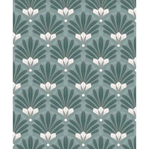 Papier peint éventails Art Nouveau bleu canard