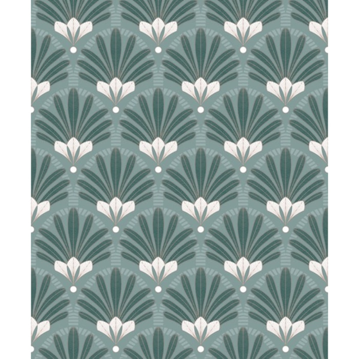 Papier peint éventails Art Nouveau bleu canard