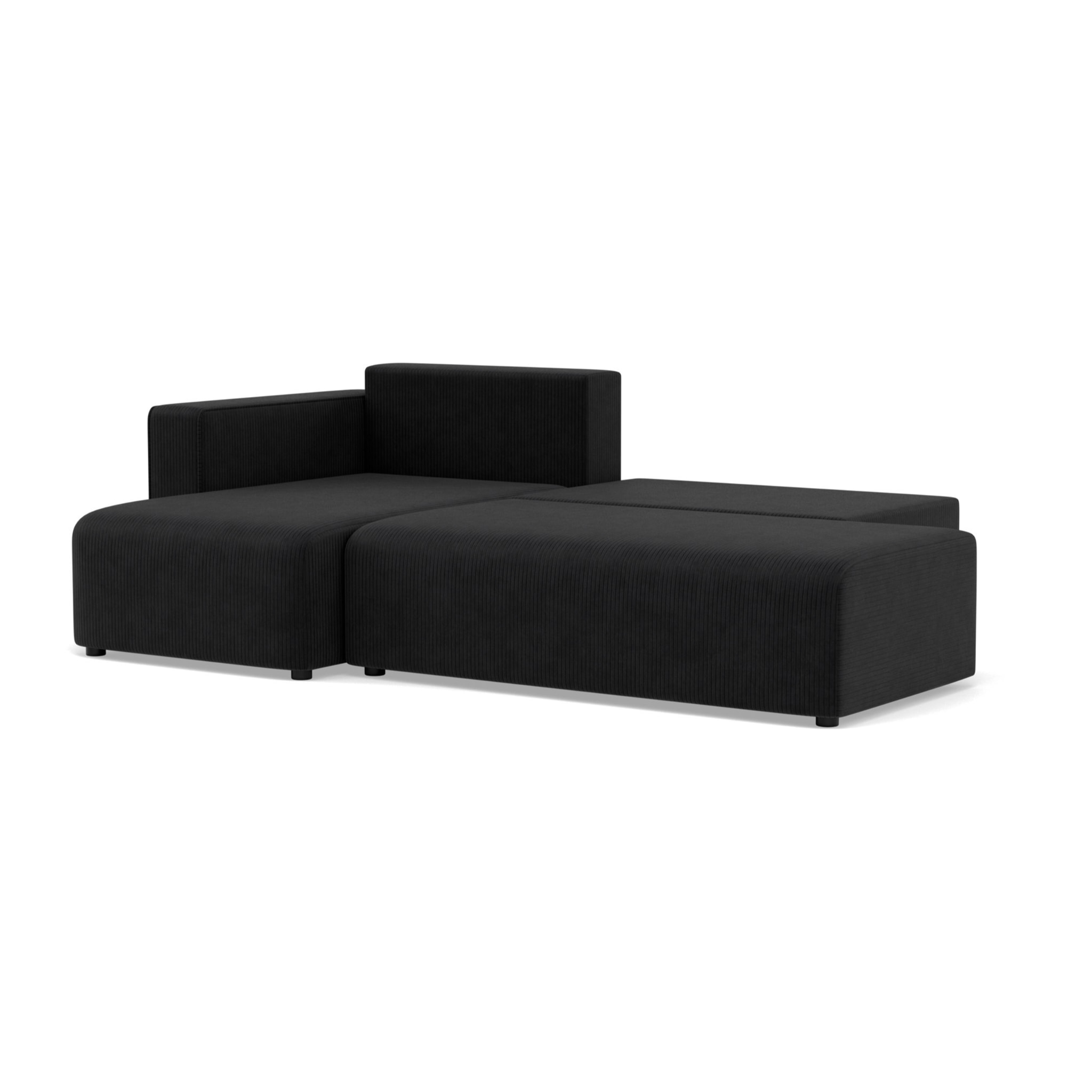 Topaze - canapé d'angle gauche 4 places convertible avec coffre sans accoudoir en velours côtelé - Noir