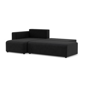 Topaze - canapé d'angle gauche 4 places convertible avec coffre sans accoudoir en velours côtelé - Noir