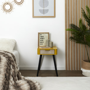 Chevet 1 Tiroir En Bois Jaune Moutarde