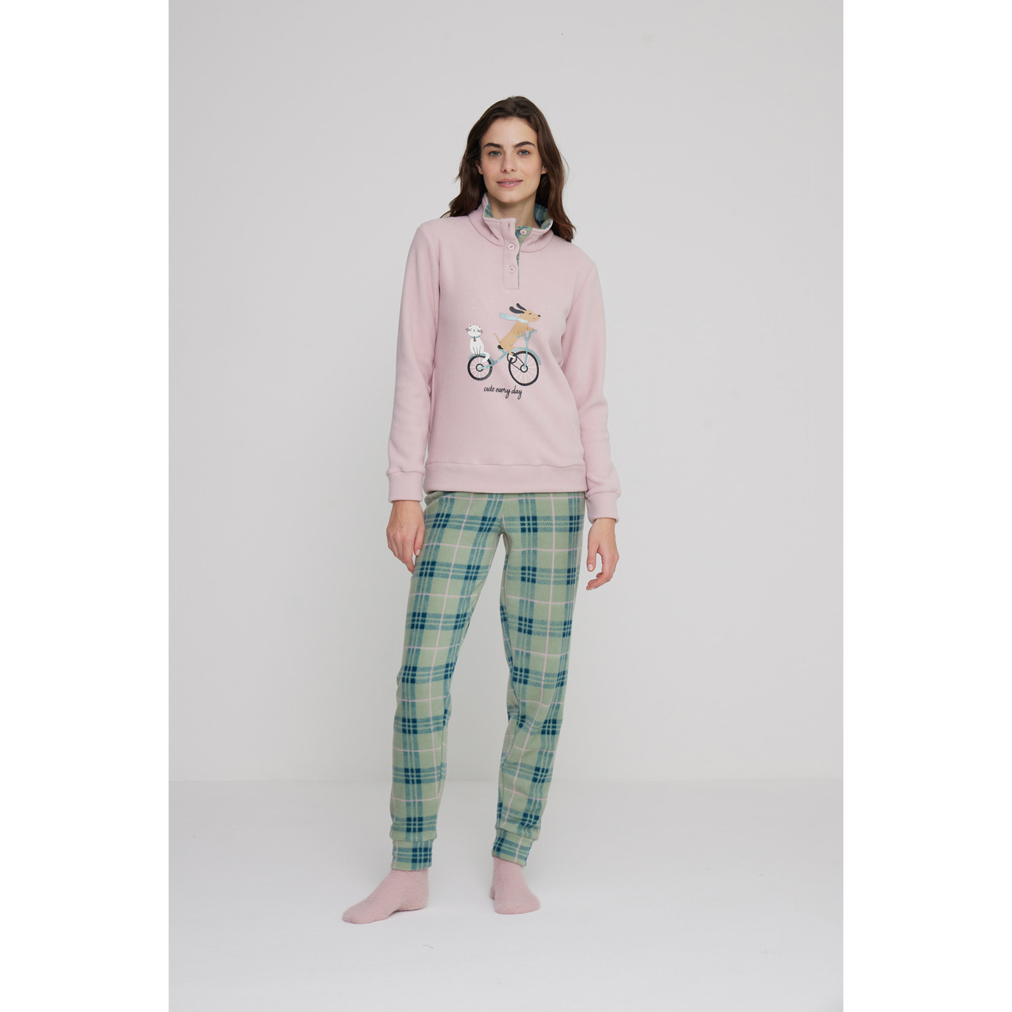 Pigiama donna yuppie in pile con collo tre bottoni Noidinotte