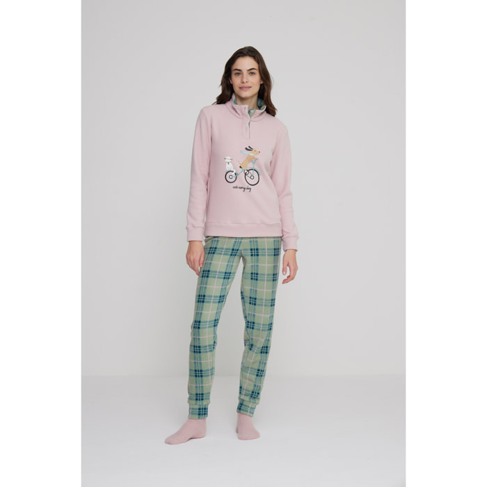 Pigiama donna yuppie in pile con collo tre bottoni Noidinotte