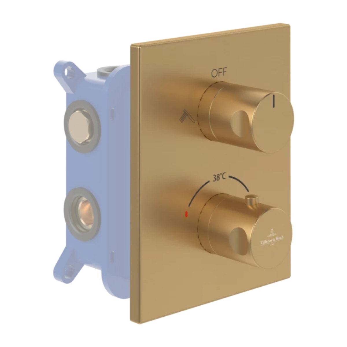 Façade thermostatique 2 voies Universal rectangle Brushed Gold + corps encastré