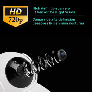 Cámara IP Wifi V7 motorizada 360° HD 720P, visión nocturna, detector de movimiento y seguimiento inteligente