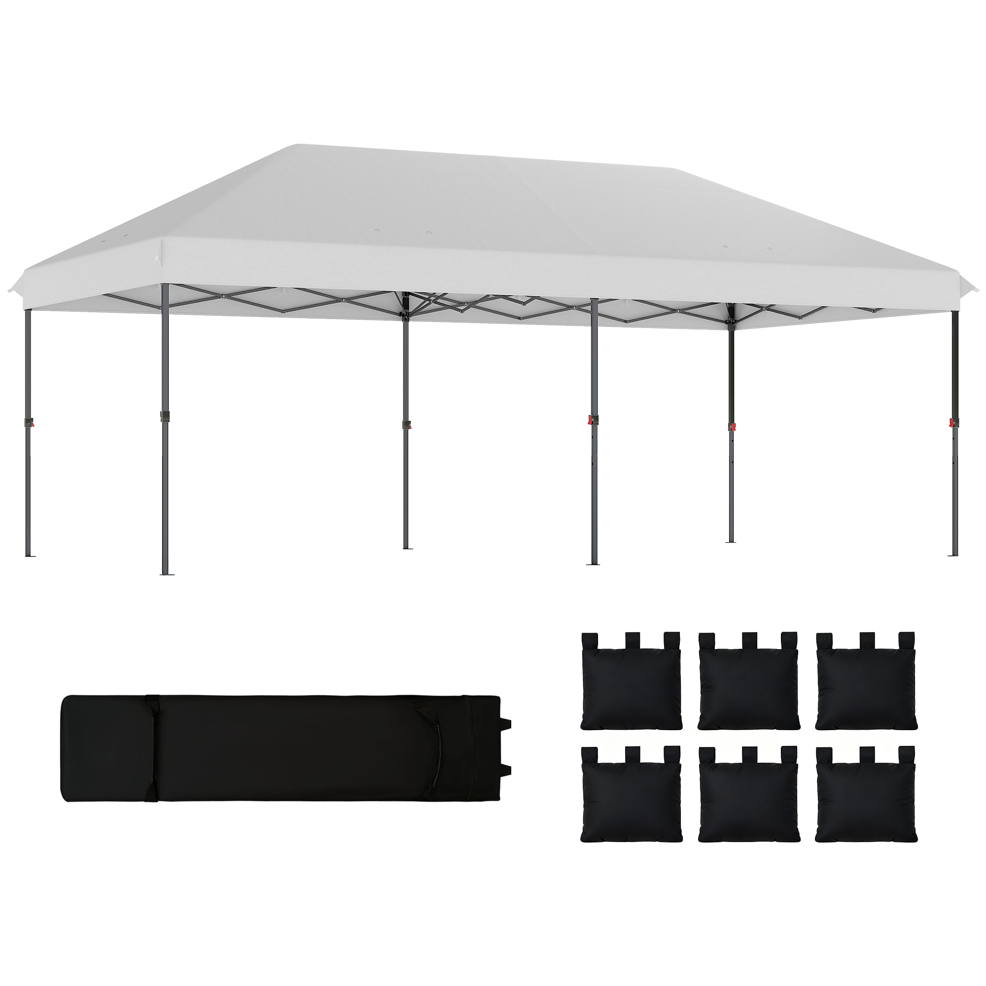Carpa Plegable Gazebo 6x3 m, Pop-up, Cenador de Jardín Altura Ajustable en 3 Niveles, Toldo Protección UPF50+, Montaje Fácil con Bloqueo Central, 6 Sacos de Arena y Bolsa con Ruedas, Plateado