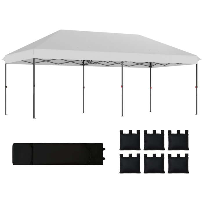 Carpa Plegable Gazebo 6x3 m, Pop-up, Cenador de Jardín Altura Ajustable en 3 Niveles, Toldo Protección UPF50+, Montaje Fácil con Bloqueo Central, 6 Sacos de Arena y Bolsa con Ruedas, Plateado