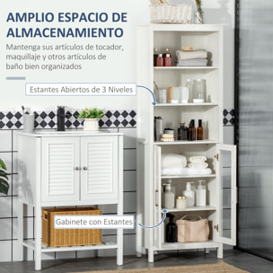 kleankin Armario Alto de Baño con 2 Puertas de Vidrio y 3 Estantes Abiertos Columna Auxiliar de Baño para Salón Aseo Dormitorio Estilo Moderno 53x30x162 cm Blanco