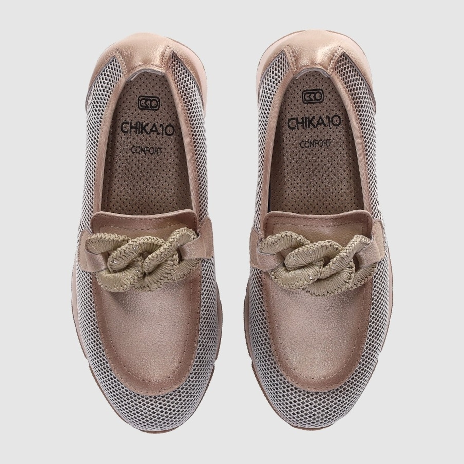Zapatos de Piel - Oro - Tacón: Bajo