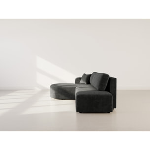 Miro - Canapé d'angle gauche 4 places convertible avec coffre en velours texturé - Gris Anthracite