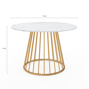 Table à manger ronde Adelle Ø110cm effet marbre et doré