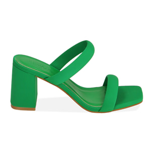 Mules verdi in tessuto, tacco 7,5 cm