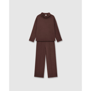 Set pantalone con pince felpa drappeggiata vinaccia
