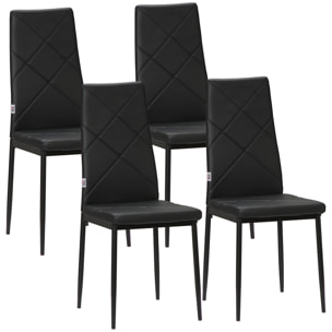 Juego de 4 Sillas de Comedor Nórdicas Sillas de Cocina Tapizadas de Piel Sintética con Patas de Acero Carga 120 kg para Salón 41x50x97 cm Negro