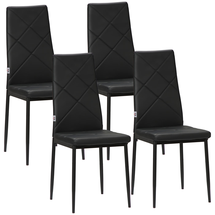 Juego de 4 Sillas de Comedor Nórdicas Sillas de Cocina Tapizadas de Piel Sintética con Patas de Acero Carga 120 kg para Salón 41x50x97 cm Negro