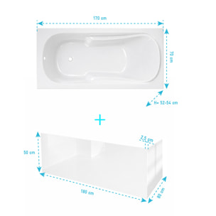 Pack Baignoire 170x70cm avec Tabliers recoupables 180cm et 80cm - Blanc Brillant - MAE