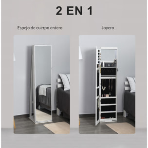 Espejo Joyero de Pie Armario de Joyería con 6 Luces LED y Cerradura Organizador de Joyas con Estantes Ranuras para Anillos 38x38x157 cm Blanco con Veta de Madera