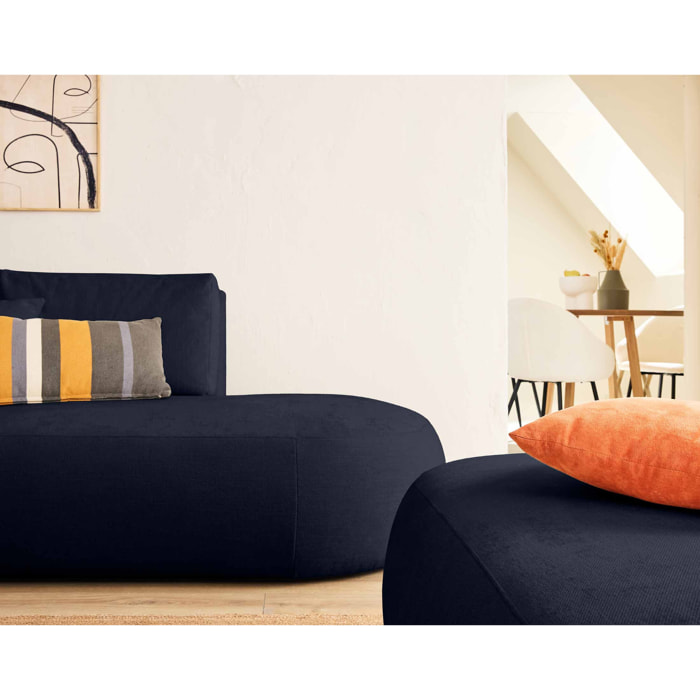 Santorini - canapé modulable d'angle gauche + pouf - 4 places - en tissu texturé - Bleu marine
