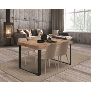 Tavolo CINQUALE in legno, finitura rovere rustico con gambe in metallo antracite, allungabile 160×90 cm – 240×90 cm
