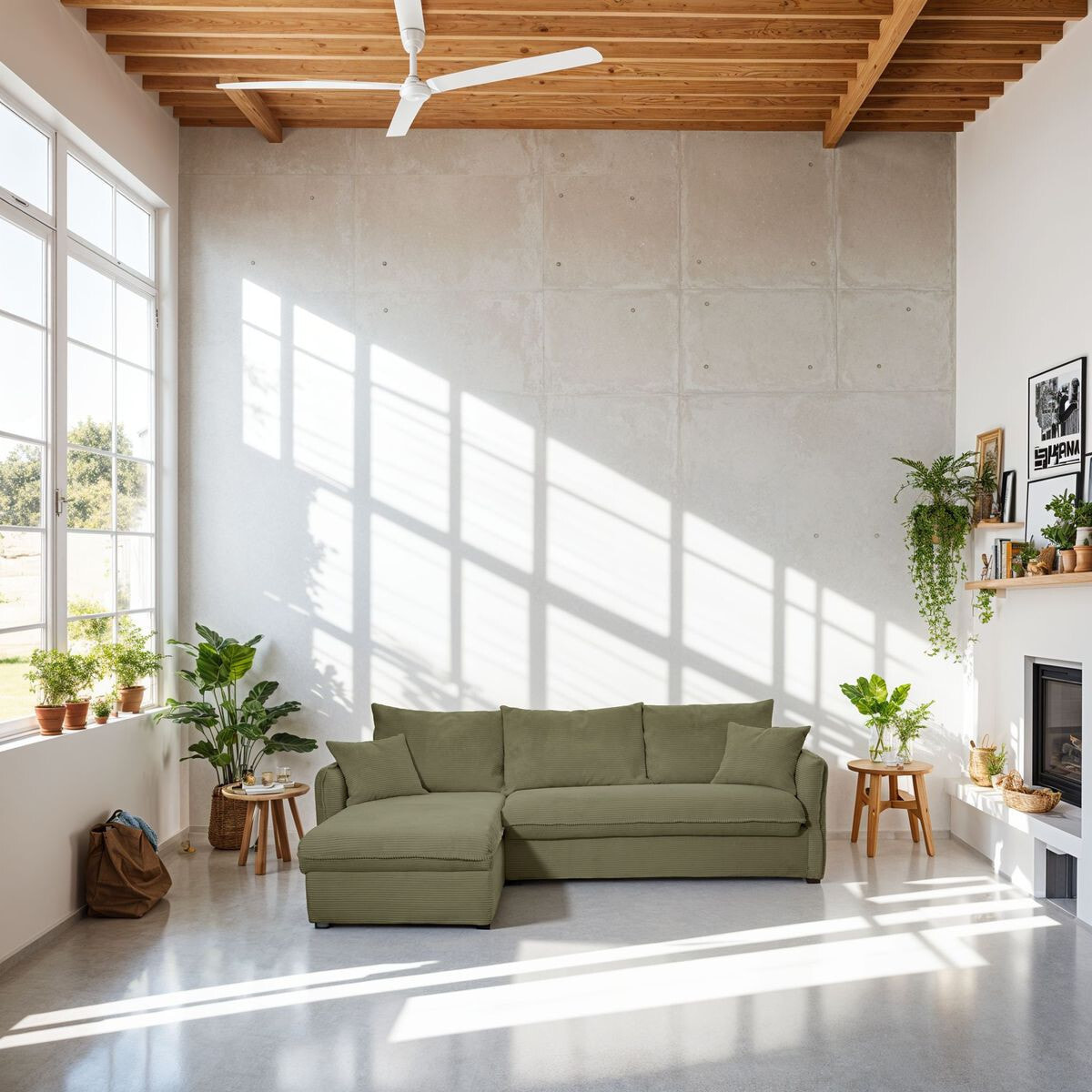 Canapé d'angle convertible express 5 places en velours côtelé - GINA