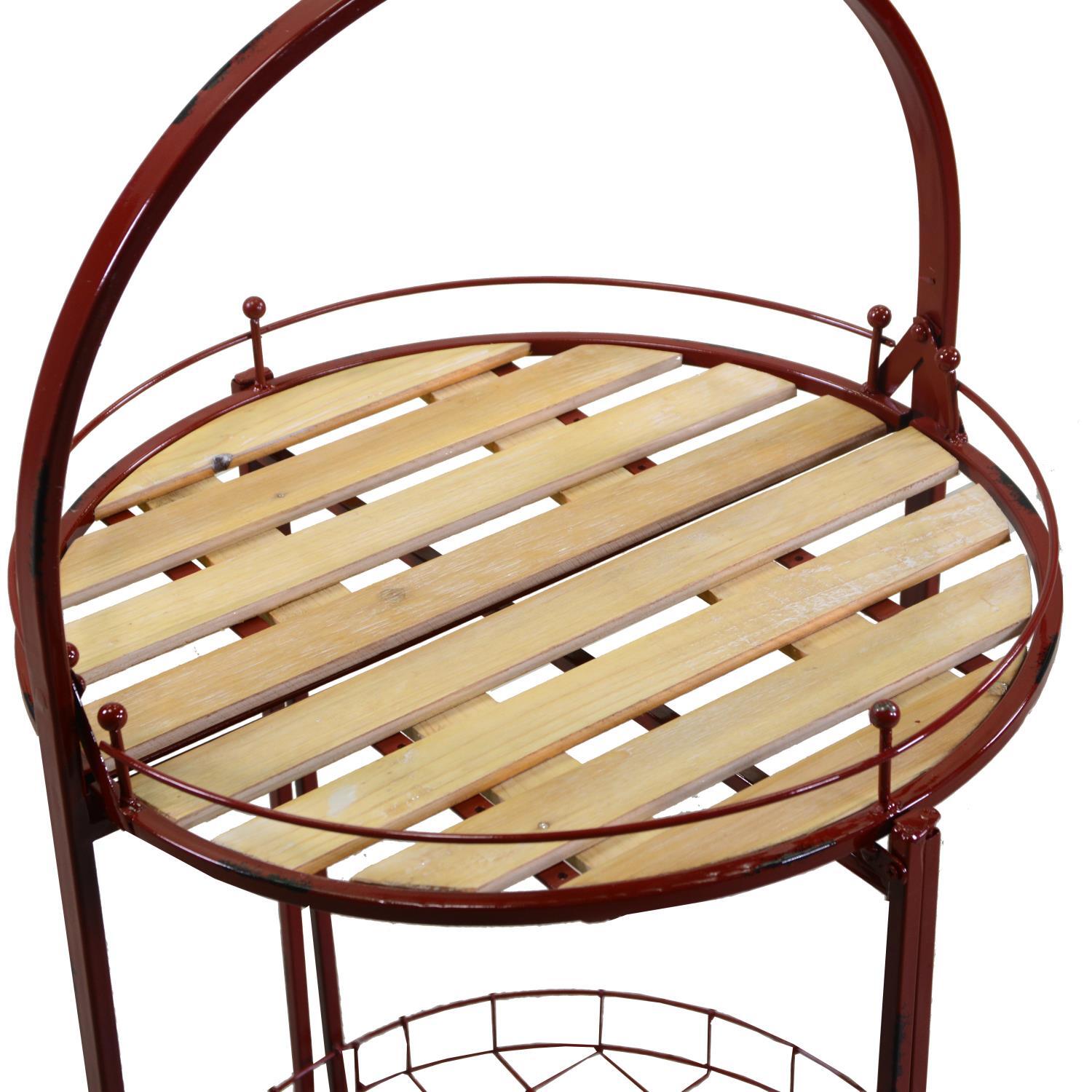 Tavolino in metallo con ruote, richiudibile, rosso tondo cmø49h67/98