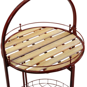 Tavolino in metallo con ruote, richiudibile, rosso tondo cmø49h67/98