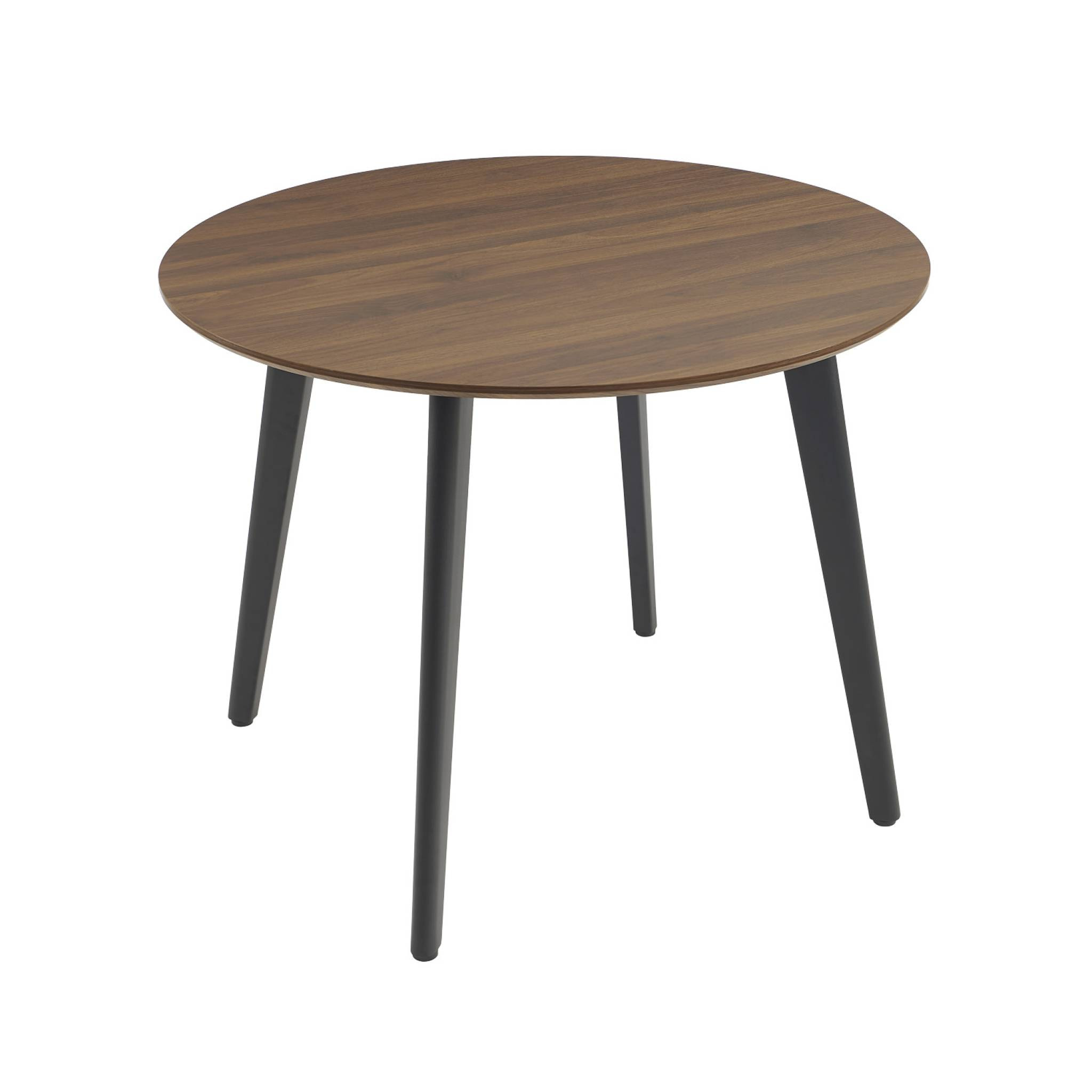 Table à manger ronde effet noyer pieds métal noir 4 places