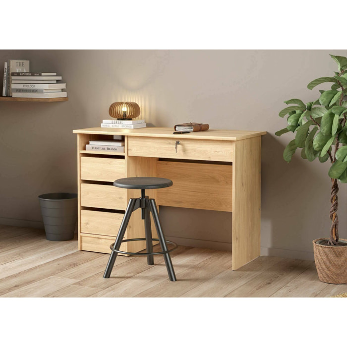 Scrivania Franklin, Scrittoio multiuso, Tavolo per ufficio porta PC, Piano di lavoro, 109x49 h76 cm, Rovere
