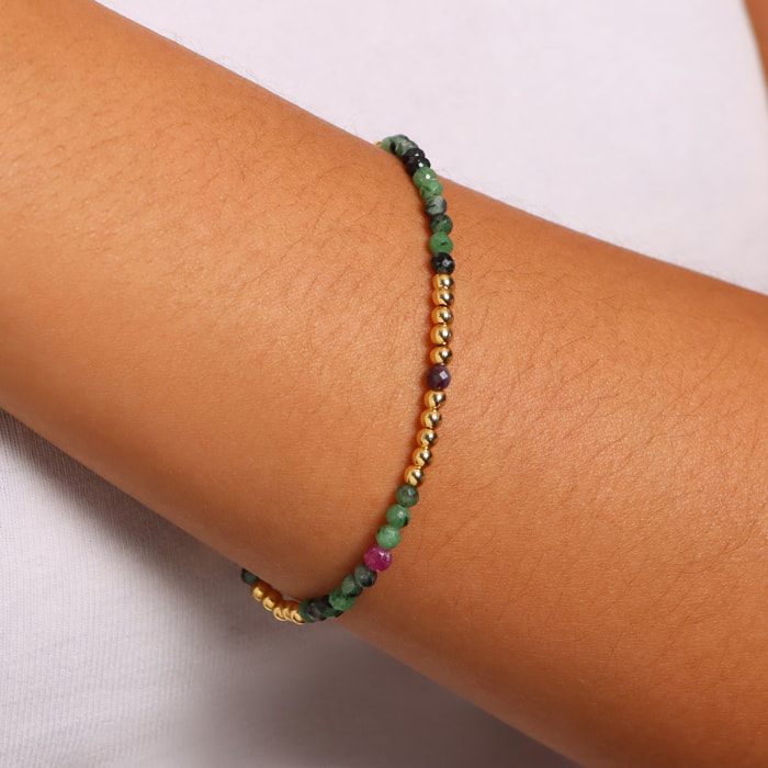 Bracciale Elastico con Pietre Naturali Verdi e Bead Lucide