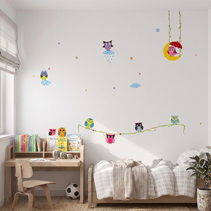Stickers Muraux décoration adhésifs Hiboux sur Lianes