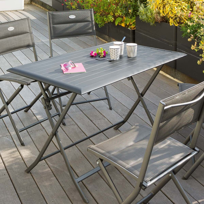 Table de jardin pliante rectangulaire "Azua" graphite 4 places en aluminium traité époxy