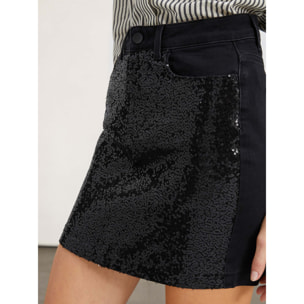 Motivi - Gonna corta in denim full paillettes - Nero