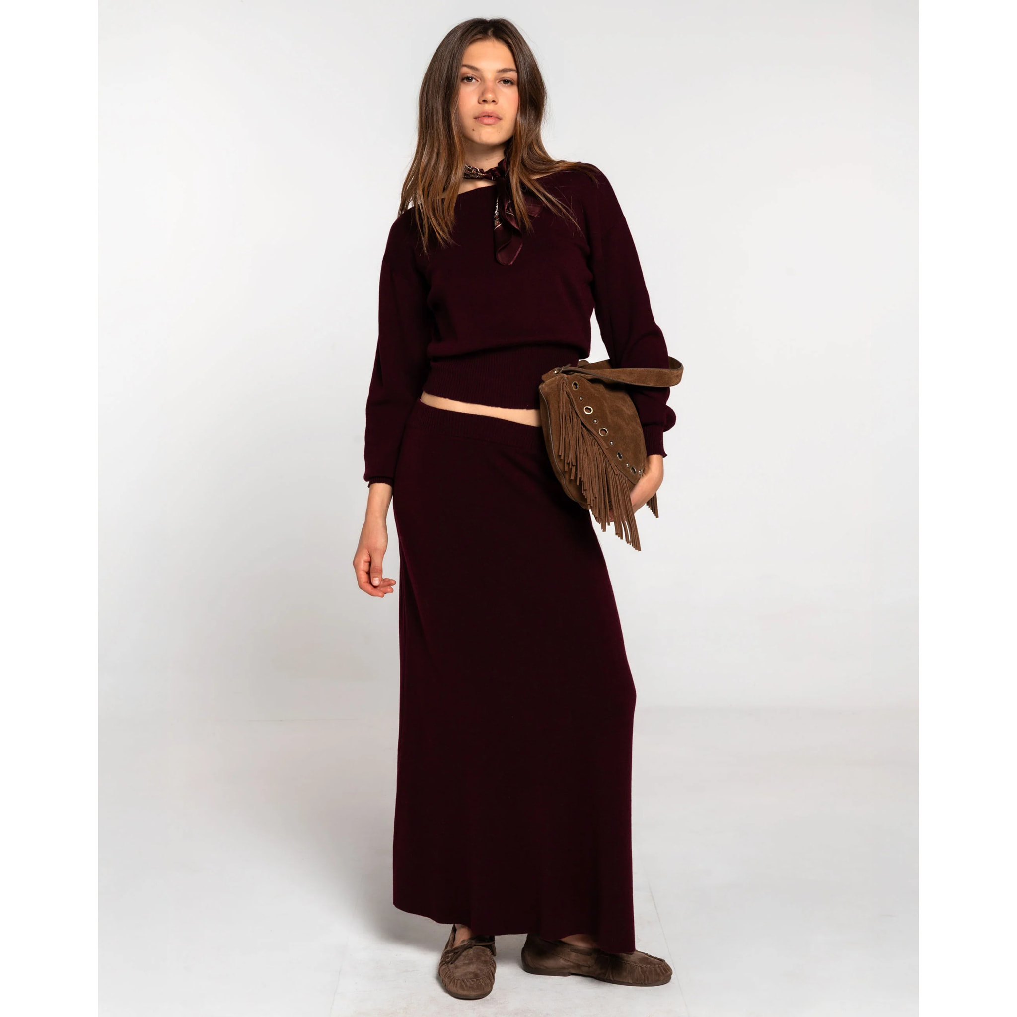 Falda larga de punto recta de mujer