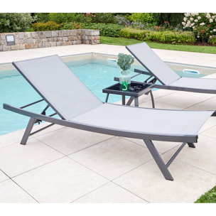 Ensemble transat de jardin et table basse en acier - gris perle - ARIO