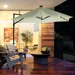Sombrilla de Jardín Ø256x248 cm Parasol de Terraza Manual con Luces LED Solares Poste Giratorio 360° y Ventilación Superior para Jardín Patio Piscina Beige
