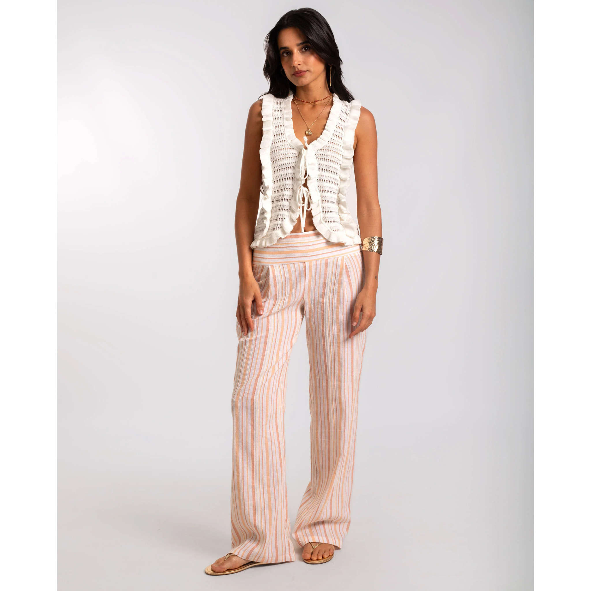 Pantalón de mujer a rayas con cintura ancha y pierna amplia