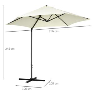 Sombrilla de Jardín Ø256x245 cm Rotación 360° Apertura Manual y Base Beige