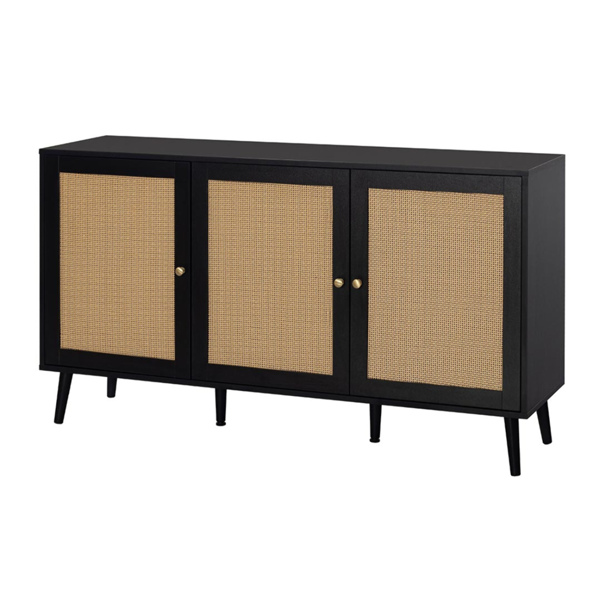 Goto - buffet bas - noir et cannage - 3 portes - 140 cm - Noir