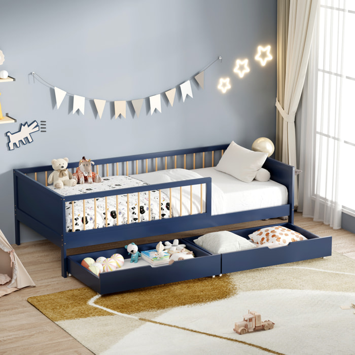 Lit pour enfant 190x90cm bleu foncé avec tiroirs ADAM