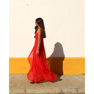 Vestido largo con capa asimétrico