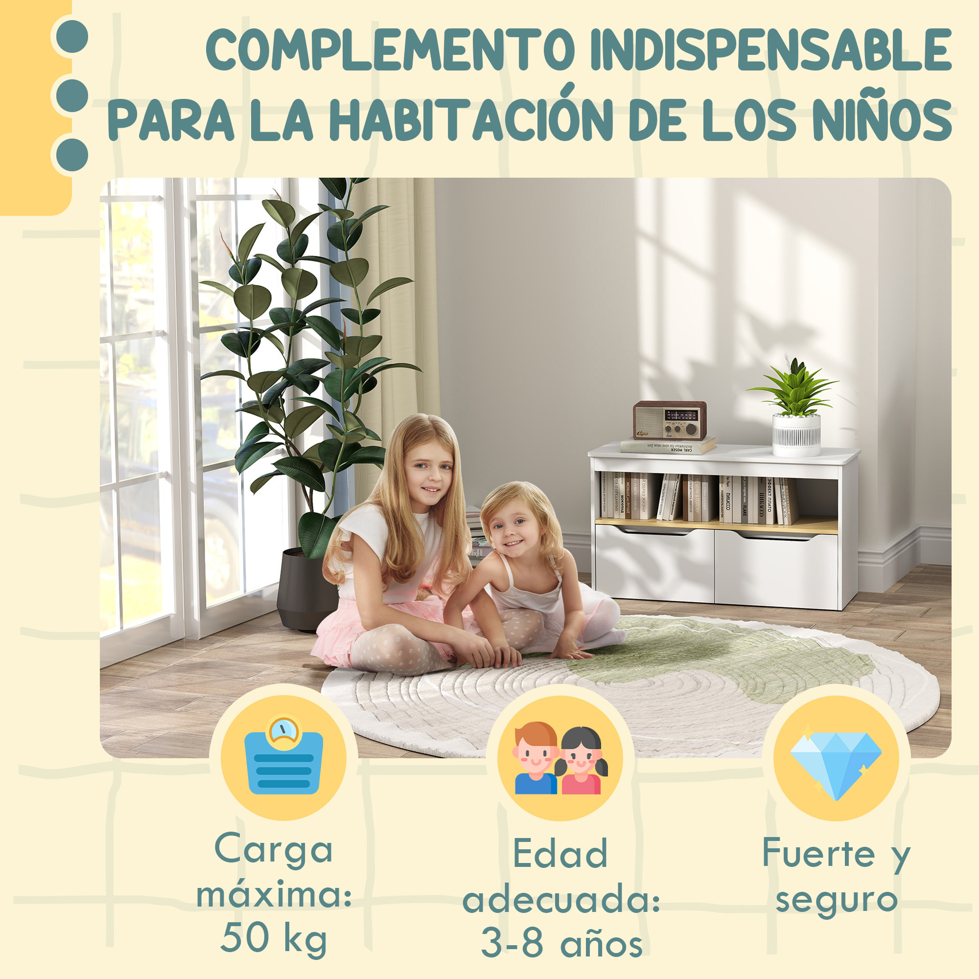 Estantería para Juguetes Infantil Librería Infantil con 2 Cajones y Compartimento para Salón Dormitorio Sala de Juegos 80x30x45 cm Blanco
