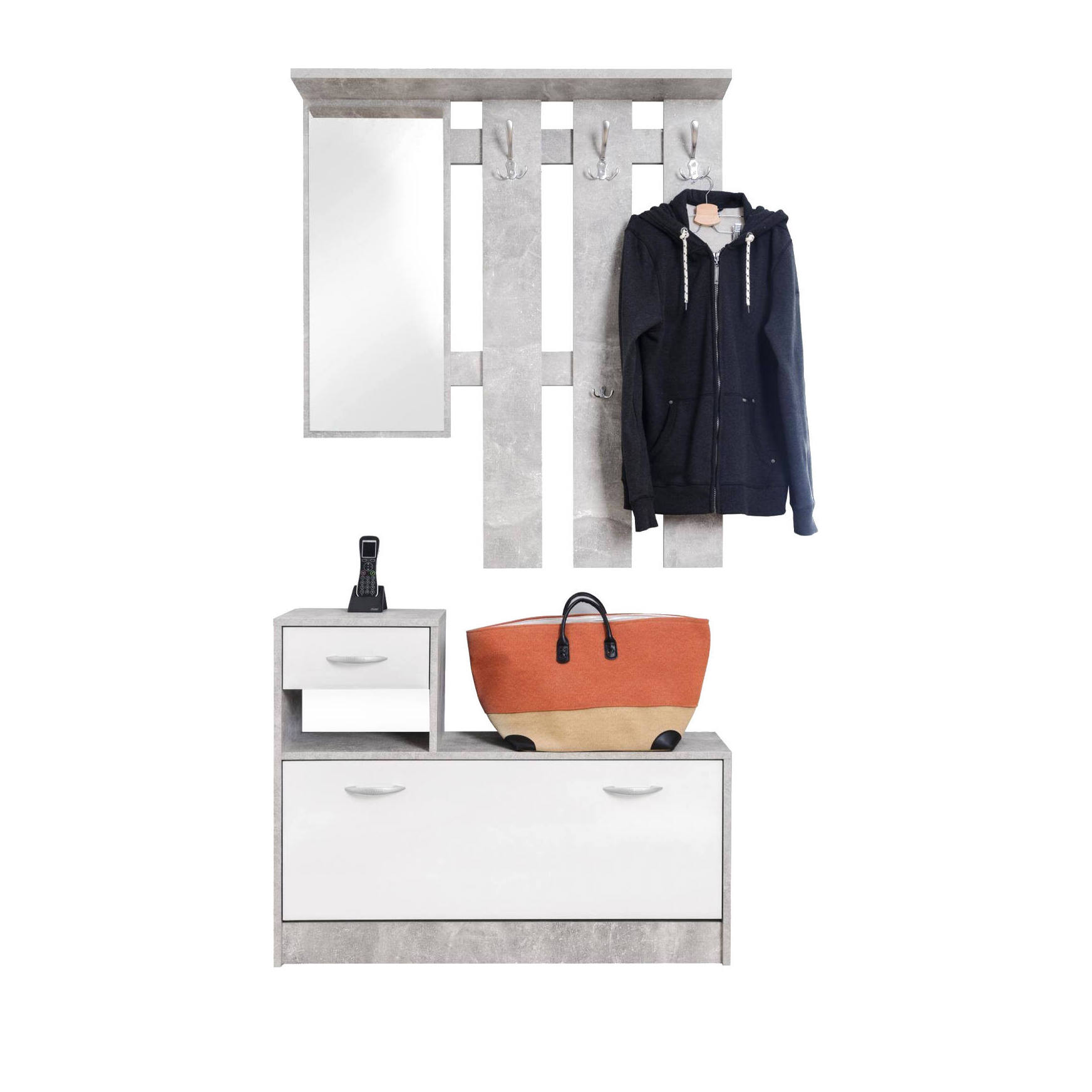 Mobile ingresso con specchio, 100 x 25.5 x 190, Bianco, Cemento
