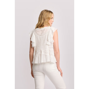 Kocca - Top con balze e inserti in pizzo Donna, Tinta unita, Scollo a cuore