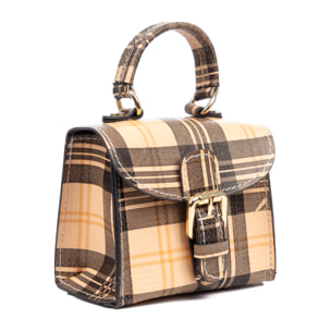 Annicco mini bolso de mano y bandolera mujer. Piel auténtica acabado Ruga estampada con cuadro escocés.